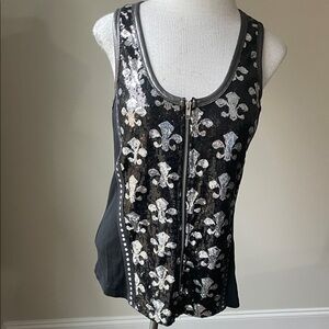 Chic Black and Silver Sequin Tank Top